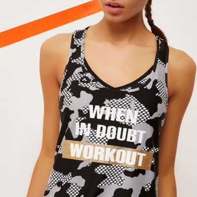 RI Active black camo slogan print gym vest